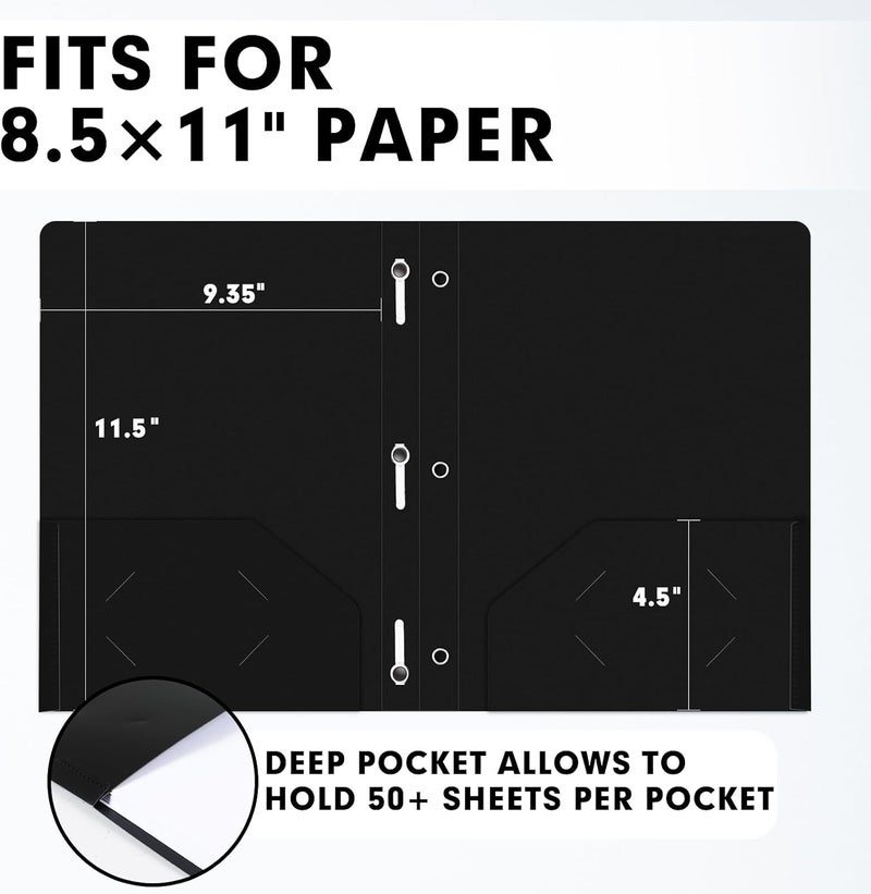 LAYZZ Plastic 2 Pocket Folders with Prongs, 30 Pack, Heavyweight, Letter Size Poly Folders with 3 Metal Prongs Fastener Clips (Black) - Image 2